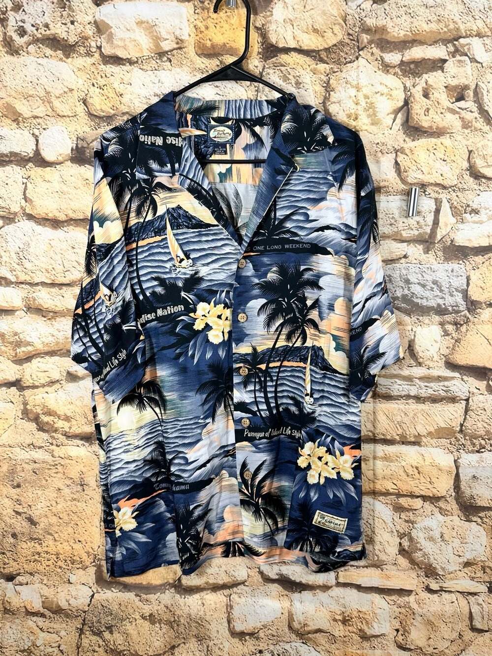Tommy Bahama Paradise Nation Silk Hawaiian Shirt Size M Blue Tropical